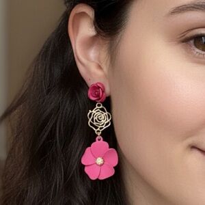 🆕Elegant Pink Floral Drop Post Earrings